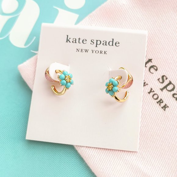 Kate Spade Myosotis Flower Gold Huggie Earrings NEW / DUST BAG